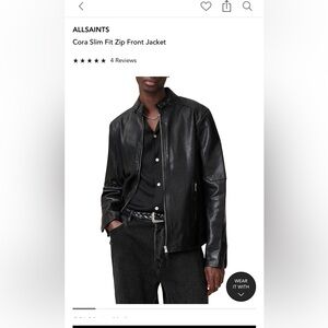 AllSaints Black Leather Zip Front Bomber Jacket